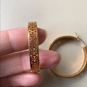 Tory Burch Jewelry - Tory Burch Kinsley gold logo hoop earrings Tory Burch Jewelry - Tory Burch Kinsley gold logo hoop earrings